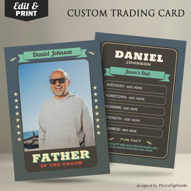 Custom Team Groom Cards Groomsmen Trading Cards (Custom Wedding Trading Cards, Father of Groom Card)