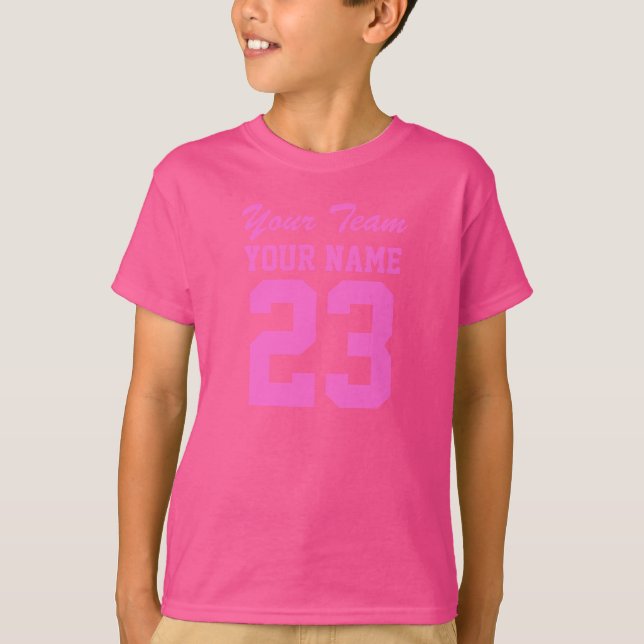 Custom Team Pink Girls Name Kids Sports Jersey T-Shirt (Front)