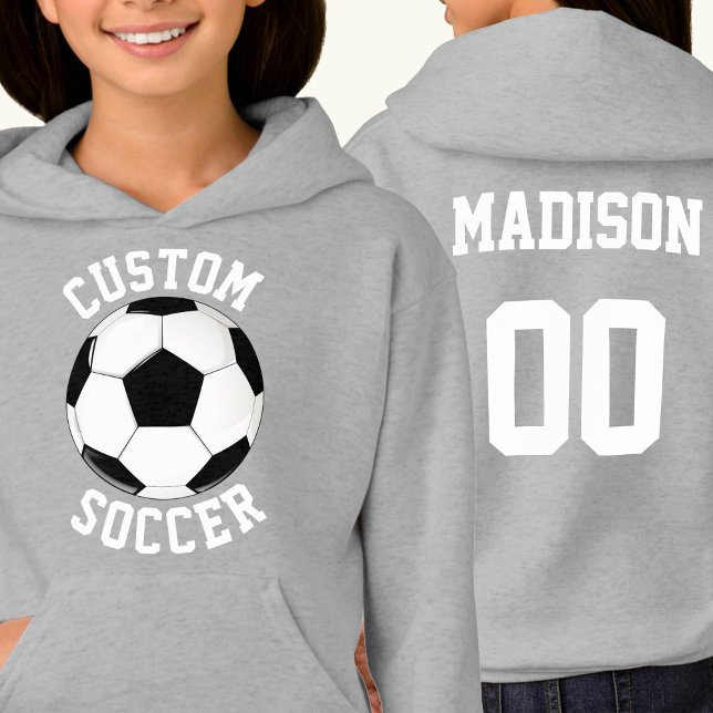 Custom Team, Player, Number & Colour Soccer Player (Girls soccer team hoodie with custom soccer team name, player name and jersey number.)