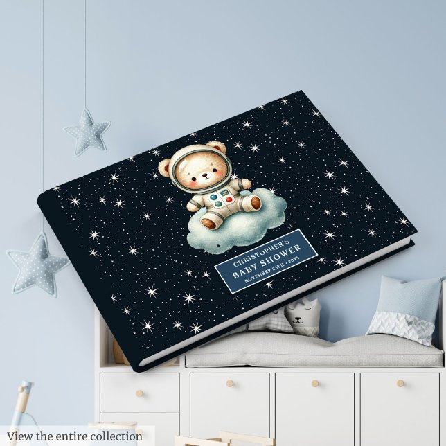 Custom Teddy Bear Astronaut Baby Shower Guest Book (Custom Teddy Bear Astronaut Baby Shower Guest Book)