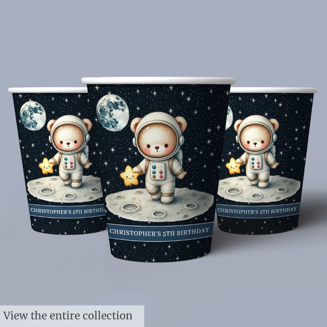 Custom Teddy Bear Astronaut Boy Birthday Party Paper Cups (Custom Teddy Bear Astronaut Boy Birthday Party Paper Cups)