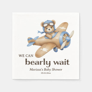 Custom Teddy Bear Pilot Baby Boy Shower Napkin