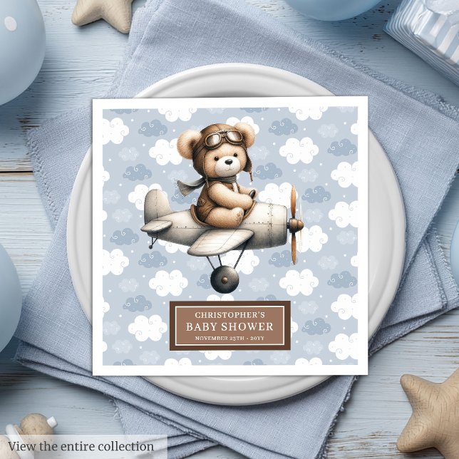 Custom Teddy Bear Pilot Napkins Baby Boy Shower (Custom Teddy Bear Pilot Napkins for Baby Boy Shower)