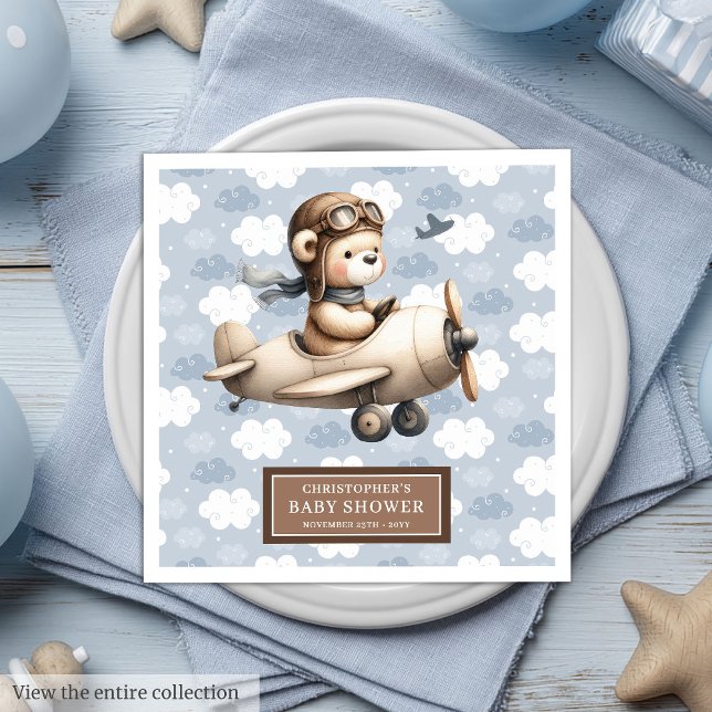 Custom Teddy Bear Pilot Napkins for Baby Shower (Custom Teddy Bear Pilot Napkins for Baby Shower)