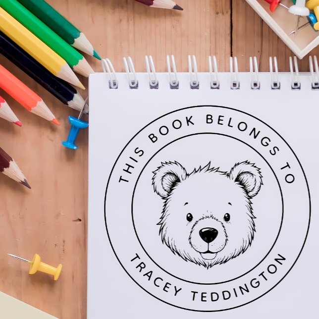 Custom Teddy Bear This Book Belongs To Kid's Name Rubber Stamp (Creator Uploaded)