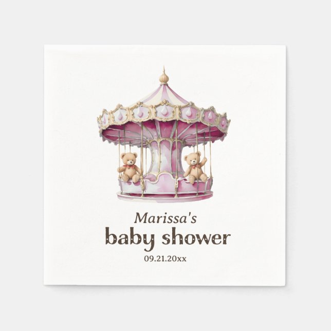 Custom Teddy Bear Twin Girl Baby Shower Napkin (Front)