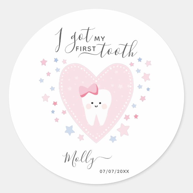 Custom Teething Start Date Baby Girl Sticker (Front)