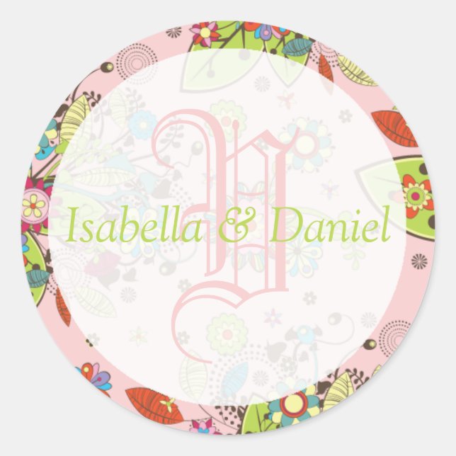 Custom Template Bride Groom Wedding Monogram Classic Round Sticker (Front)