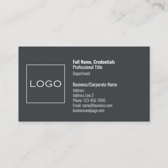 Custom Template Classic Professional Charcoal Grey Business Card (Front)