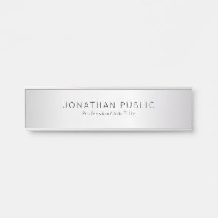Custom Template Faux Silver Name Elegant Modern Door Sign
