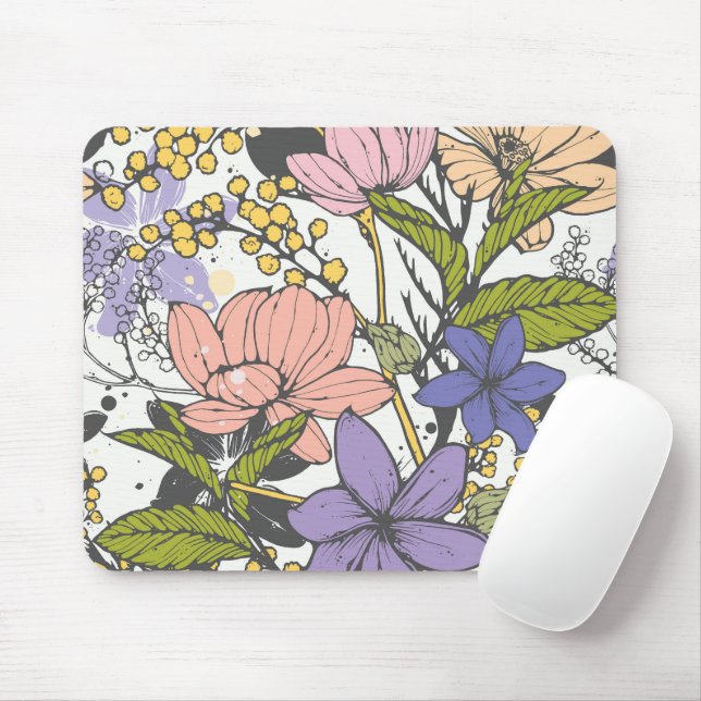 Custom template Floral pattern white garden modern Mouse Pad (With Mouse)