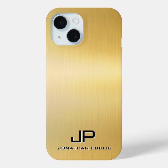 Custom Template Metallic Look Gold Monogram Case-Mate iPhone Case (Back)