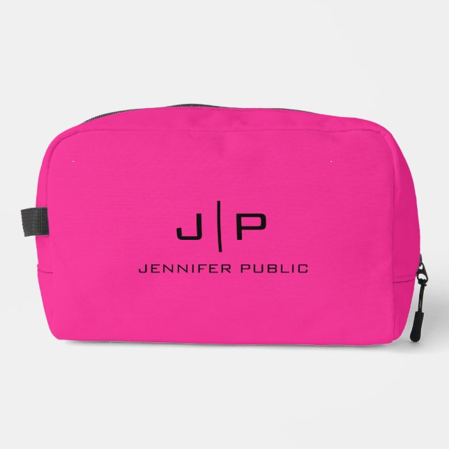 Custom Template Monogram Initial Letter Pink Dopp Kit (Front)
