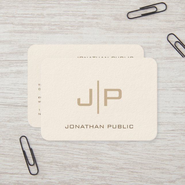 Custom Template Monogram Mighty Size Luxury Cream Business Card (Front/Back In Situ)