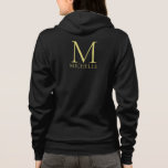 Custom Template Name Monogram Womens Black & Gold Hoodie<br><div class="desc">Back Design Template Name Monogram Clothing Apparel Women's Black & Gold Full Zip Black Hoodie.</div>