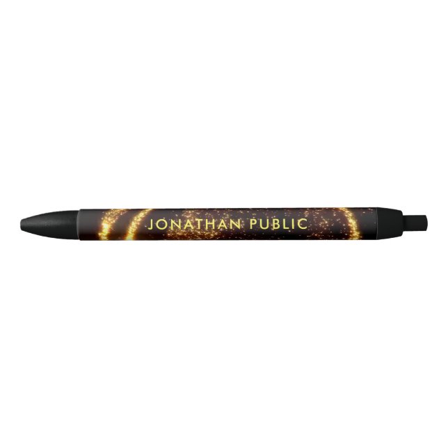 Custom Template Name Text Elegant Gold Glitter Black Ink Pen (Front)