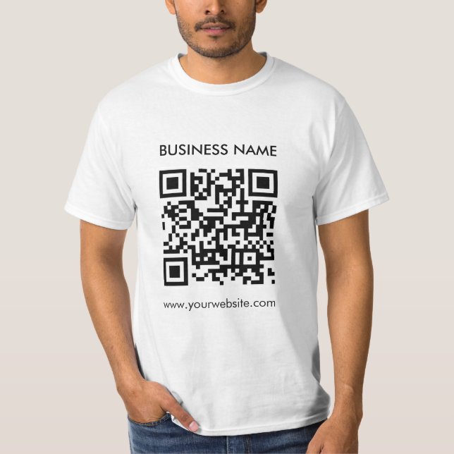 Custom Template QR Code Elegant Mens Modern White T-Shirt (Front)