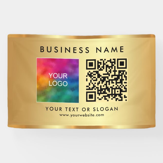Custom Template QR Code Logo Indoor Faux Gold Banner (Horizontal)