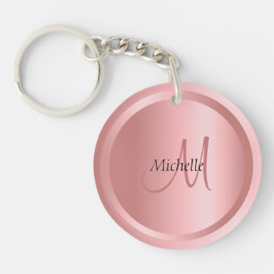 Custom Template Rose Gold Monogram Elegant Modern Key Ring