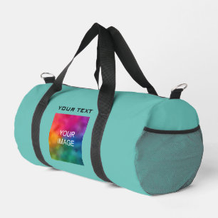 Custom Template Teal Solid Colour Photo Text Small Duffle Bag