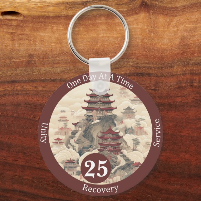Custom Temple Recovery Milestone Gift Key Ring (Front)