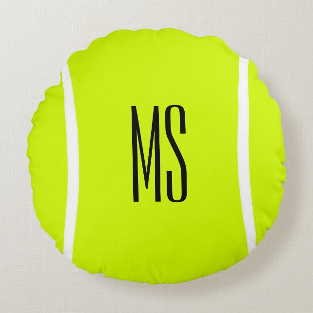 Custom Tennis Ball with Player Initials or Letters Round Cushion (Front)