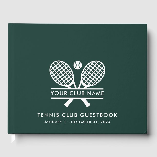 Custom Tennis Club House Modern Green Guest Book (Front)