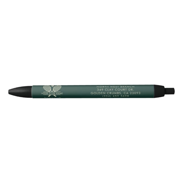 Custom Tennis Club Name Rackets Motif Giveaway Black Ink Pen (Front)