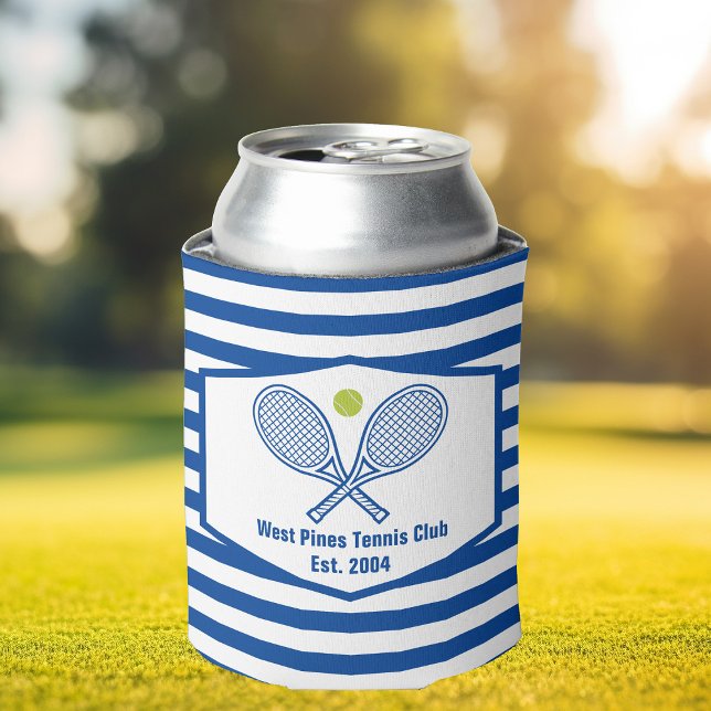 Custom Tennis Country Club Blue Striped Can Cooler (Creator Uploaded)