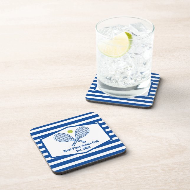 Custom Tennis Country Club Blue Striped Coaster (Right Side)