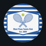 Custom Tennis Country Club Blue Striped Magnet<br><div class="desc">This classy modern country club magnet features tennis rackets and a ball above your tennis team name and established date. Blue and white striped magnets for your tennis players and country club members.</div>