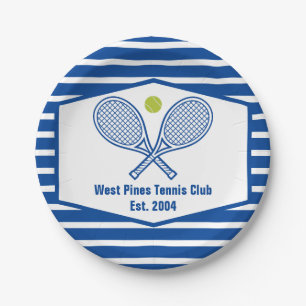 Custom Tennis Country Club Blue Striped Paper Plate