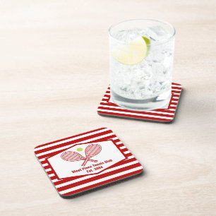Custom Tennis Country Club Red Striped Coaster