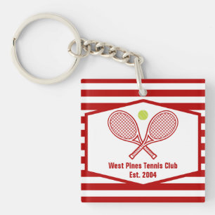 Custom Tennis Country Club Red Striped Key Ring