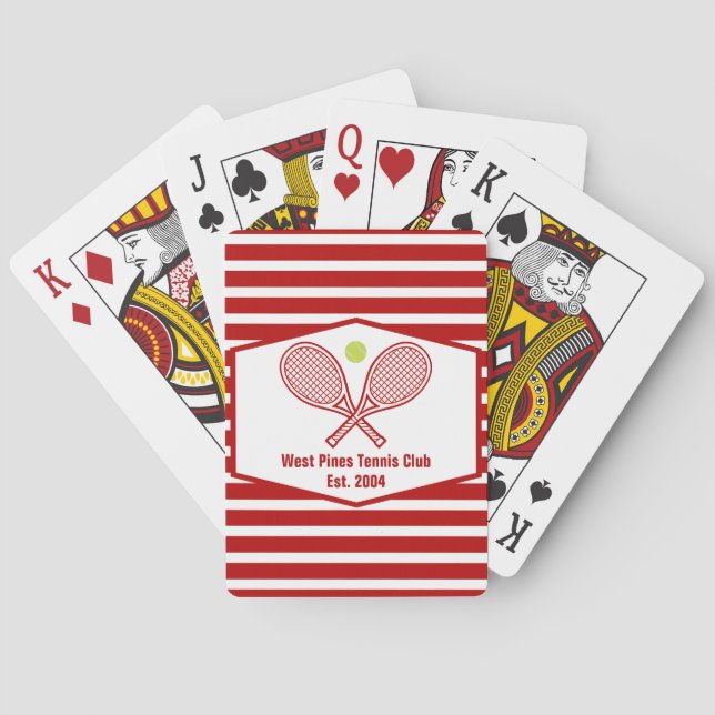Custom Tennis Country Club Red Striped Playing Cards (Back)