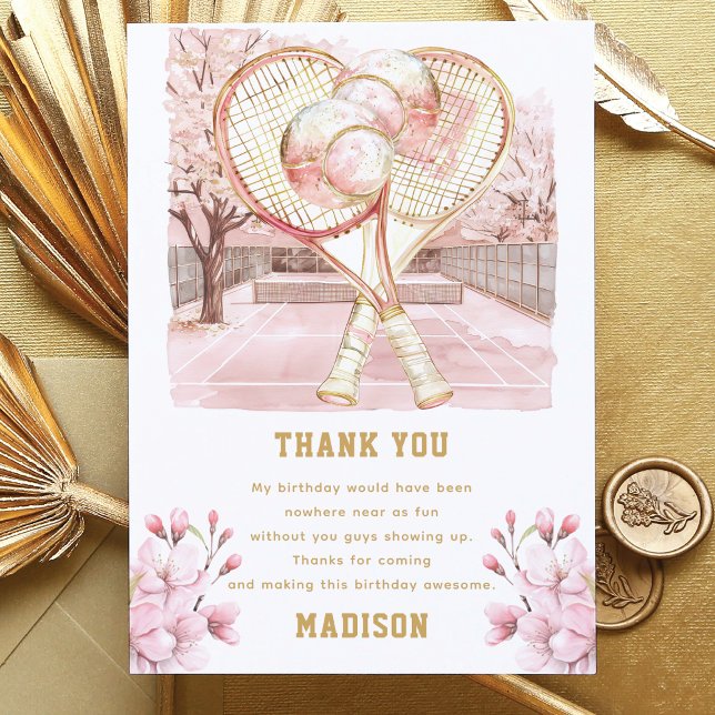Custom Tennis Luxury Girl Birthday  Thank You Card (Creator Uploaded)