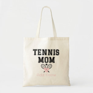 Custom Tennis Mum with Pink Bow & Rackets Tote Bag
