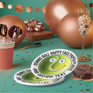 Custom Tennis Theme Party BLUE EYES Happy Face 7" Paper Plate