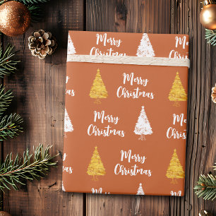 Custom Terracota White Golden Christmas Tree Wrapping Paper
