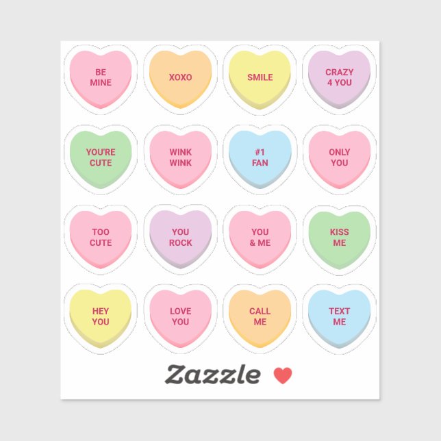 Custom text 16 Valentine's Day conversation hearts (Sheet)