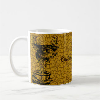 Custom Text/1960s 70s Abstract Coffee Deer Drawing Mug