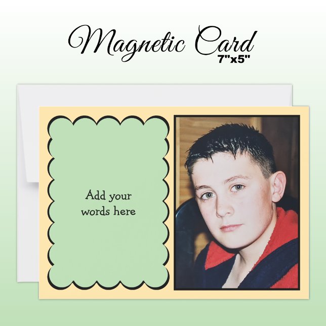Custom text 1 photo peach green magnetic card (Creator Uploaded)