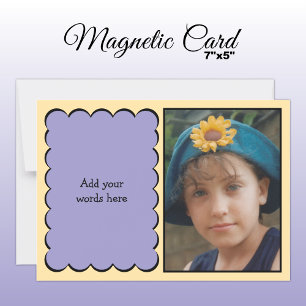 Custom text 1 photo peach purple magnetic card