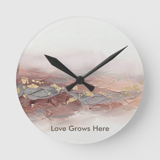 Custom Text 3D Blush Pink Gold Abstract Mountain Round Clock (Front)