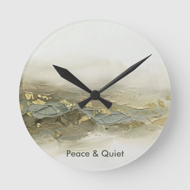 Custom Text 3D Sage Green Gold Abstract Mountain Round Clock (Front)
