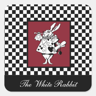 Custom Text Alice in Wonderland White Rabbit Check Square Sticker