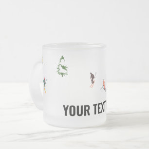 Custom Text Alpine Skiers Skiing Skier Ski Frosted Glass Coffee Mug