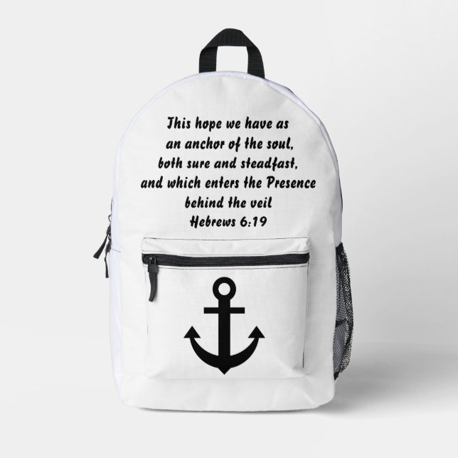 Custom Text And Christian Anchor Hebrews 19:20 Pri Printed Backpack (Front)