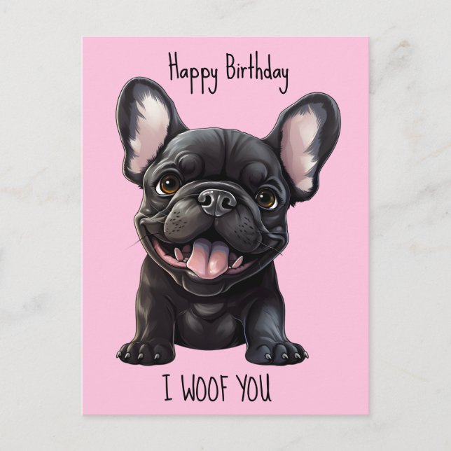 Custom text and colour, 🐶Frenchie puppy Birthday Postcard (Front)