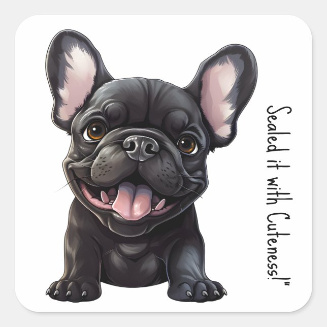 Custom text and colour, 🐶Frenchie puppy Square Sticker (Front)